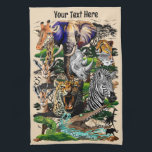 Wild afrikanische Savanna Tiere Geschirrtuch<br><div class="desc">Afrikanische Savanna Wilde Tiere versammelt,  um einen wunderschönen Hintergrund der Natur zu komponieren,  mit: Giraffe,  Nashorn,  Gazelle,  Elefanten,  Zebra,  Krokodil,  Chameleon,  Leopard,  Cheetah. Original Vektor Grafik Copyright BluedarkArt The ChameleonArt.</div>