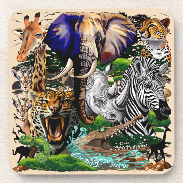 Wild afrikanische Savanna Tiere Getränkeuntersetzer (Vorderseite)