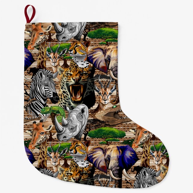 Wild afrikanische Savanna Tiere Großer Weihnachtsstrumpf (Vorderseite)