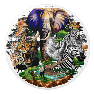 Wild afrikanische Savanna Tiere Keramikknauf