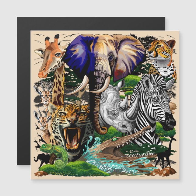 Wild afrikanische Savanna Tiere Magneteinladung (Vorne/Hinten)