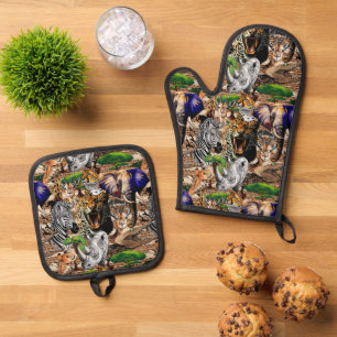 Wild afrikanische Savanna Tiere Ofenhandschuh & Topflappen-Set