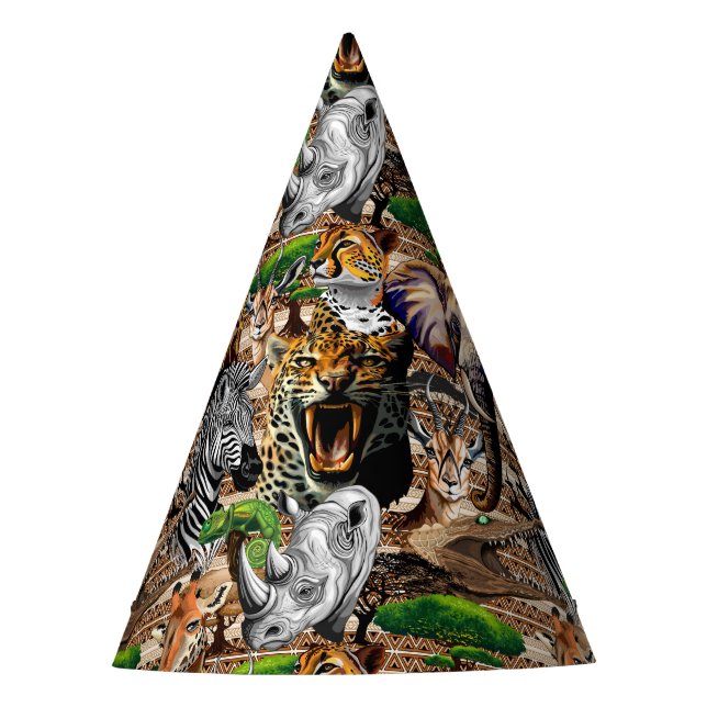 Wild afrikanische Savanna Tiere Partyhütchen (Vorderseite)