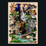Wild afrikanische Savanna Tiere Poster<br><div class="desc">Afrikanische Savanna Wilde Tiere versammelt,  um einen wunderschönen Hintergrund der Natur zu komponieren,  mit: Giraffe,  Nashorn,  Gazelle,  Elefanten,  Zebra,  Krokodil,  Chameleon,  Leopard,  Cheetah. Original Vektor Grafik Copyright BluedarkArt The ChameleonArt.</div>