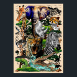 Wild afrikanische Savanna Tiere Poster<br><div class="desc">Afrikanische Savanna Wilde Tiere versammelt,  um einen wunderschönen Hintergrund der Natur zu komponieren,  mit: Giraffe,  Nashorn,  Gazelle,  Elefanten,  Zebra,  Krokodil,  Chameleon,  Leopard,  Cheetah. Original Vektor Grafik Copyright BluedarkArt The ChameleonArt.</div>