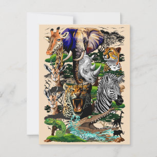 Wild afrikanische Savanna Tiere Postkarte