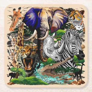 Wild afrikanische Savanna Tiere Rechteckiger Pappuntersetzer