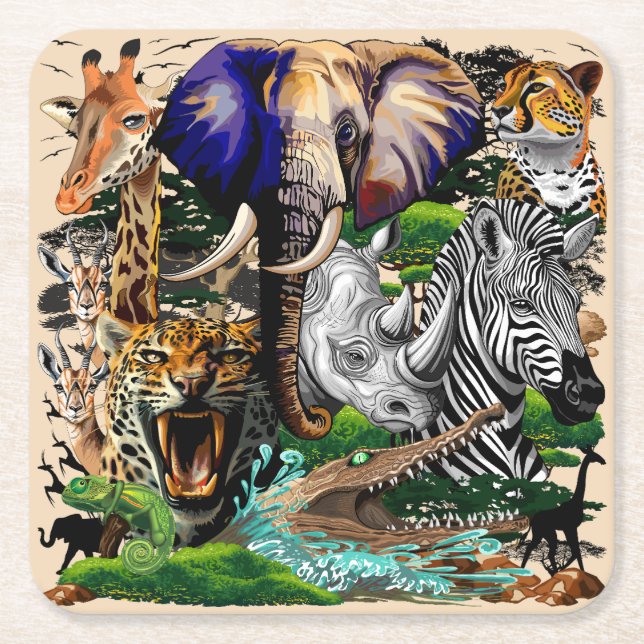 Wild afrikanische Savanna Tiere Rechteckiger Pappuntersetzer (Vorderseite)