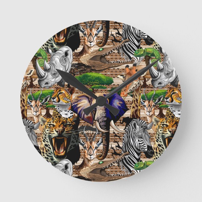 Wild afrikanische Savanna Tiere Runde Wanduhr (Vorderseite)