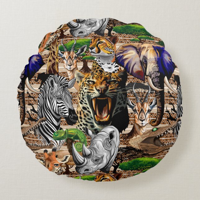 Wild afrikanische Savanna Tiere Rundes Kissen (Vorderseite)