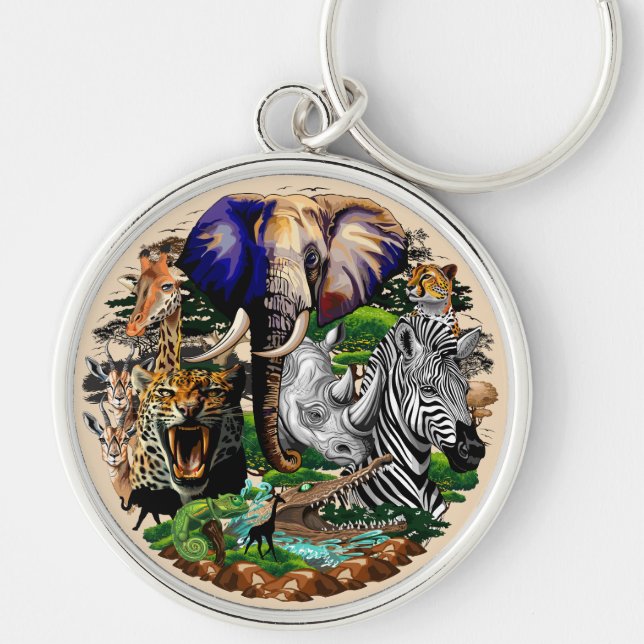 Wild afrikanische Savanna Tiere Schlüsselanhänger (Vorne)