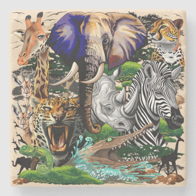 Wild afrikanische Savanna Tiere Steinuntersetzer (Vorderseite)