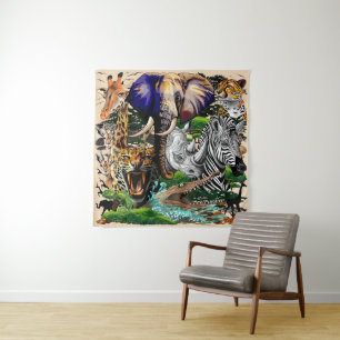 Wild afrikanische Savanna Tiere Wandteppich