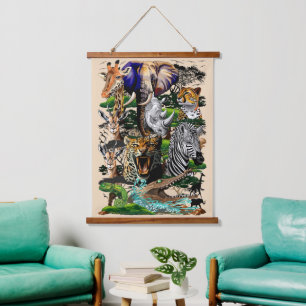 Wild afrikanische Savanna Tiere Wandteppich Mit Holzrahmen