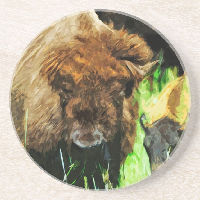 Wild amerikanisches Bison mit Abstraktem Kalb Getränkeuntersetzer (Vorne)