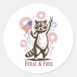 Wild & Amp; Freie Patriotische Racoon Ferry und Runder Aufkleber