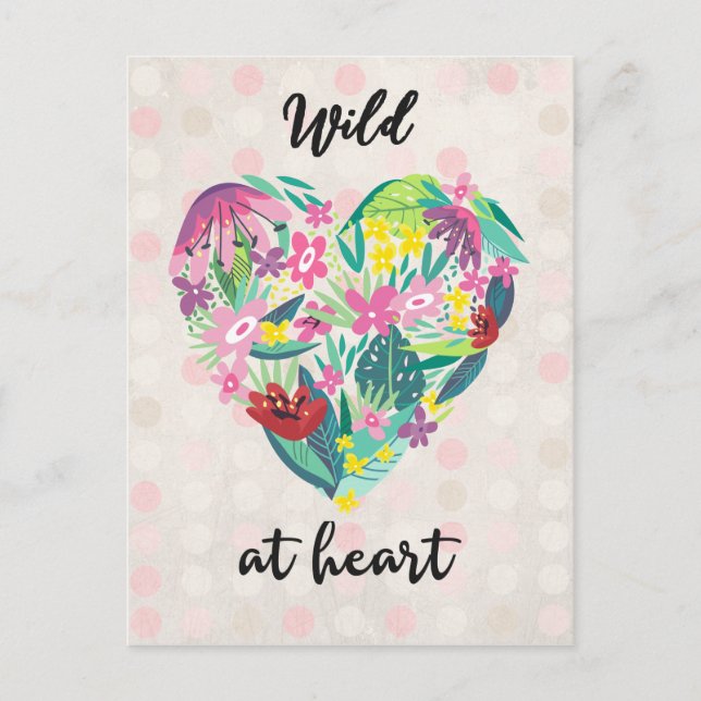 Wild an Herz-Rosa- und Grünblütenillustration Postkarte (Vorderseite)
