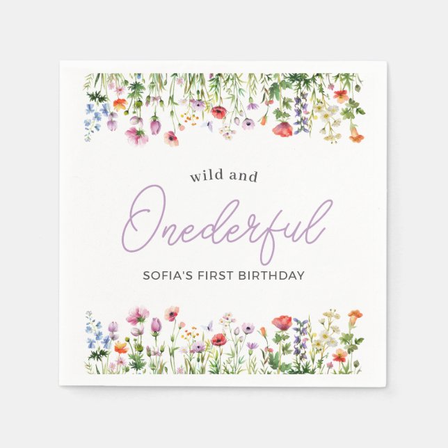 Wild and Onederful Wildflower 1st Birthday Serviette (Vorderseite)