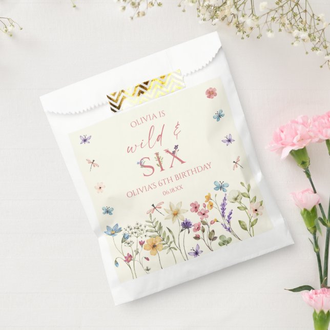 Wild and Six Wildflower 6th Birthday Party Geschenktütchen (Versiegelt)