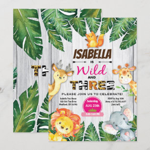 Wild and Three 3e anniversaire invitation safari