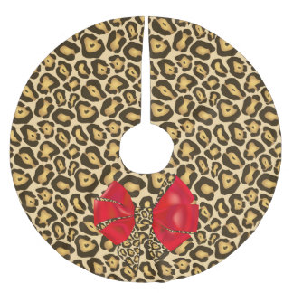 Wild Animal Print Jaguar mit Red Bow Polyester Weihnachtsbaumdecke