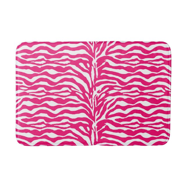 Wild Animal Print, Zebra in Fuchsia Pink und Weiß Badematte (Vorderseite)