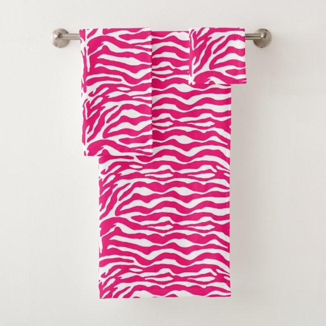 Wild Animal Print, Zebra in Fuchsia Pink und Weiß Badhandtuch Set (Insitu)