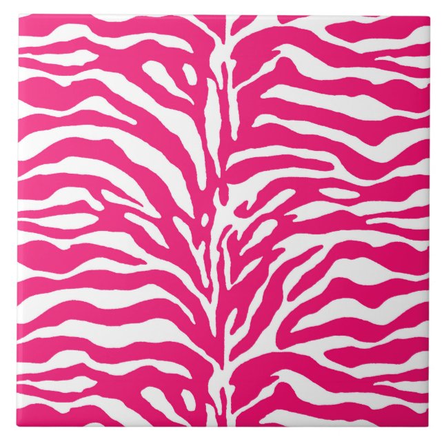 Wild Animal Print, Zebra in Fuchsia Pink und Weiß Fliese (Vorderseite)