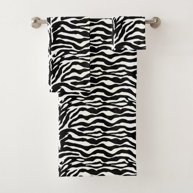 Wild Animal Print, Zebra in Schwarz und Weiß Badhandtuch Set (Insitu)