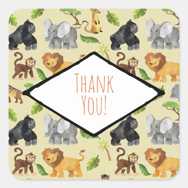 Wild Animal Safari Jungle Muster Vielen Dank Quadratischer Aufkleber (Vorderseite)