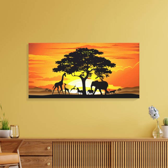Wild Animals on African Savanna Sunset Leinwanddruck (Insitu (Wohnzimmer))