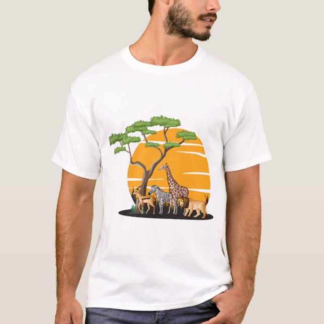 Wild Animals Silhouette Tree Nature Art T-Shirt (Vorderseite)