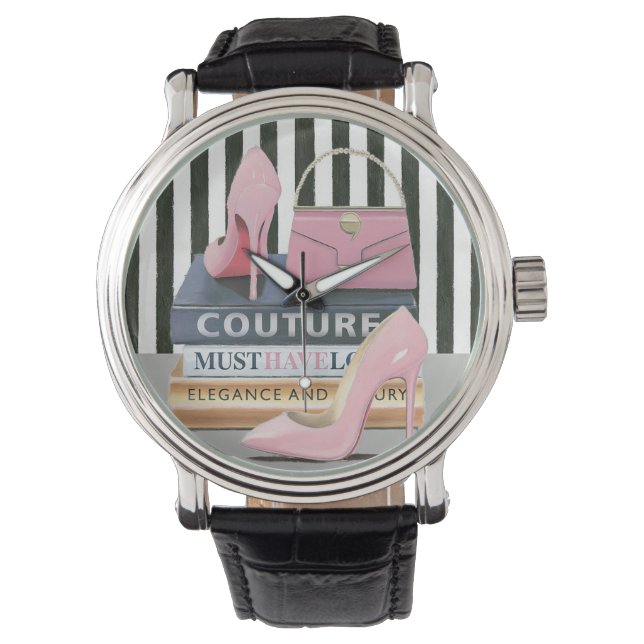 Wild Apple | Couture Streifen - Schuhe und Beutel Armbanduhr (Vorderseite)