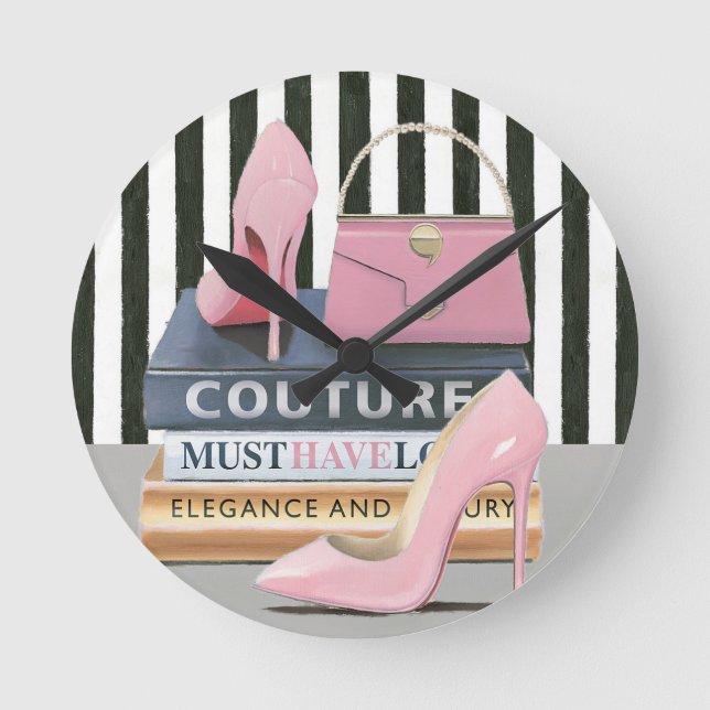Wild Apple | Couture Stripes - Shoes & Bag Runde Wanduhr (Vorderseite)