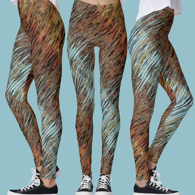 Wild Aqua Blue Brown und Orange Tribal Abstrakt Leggings (Von Creator hochgeladen)