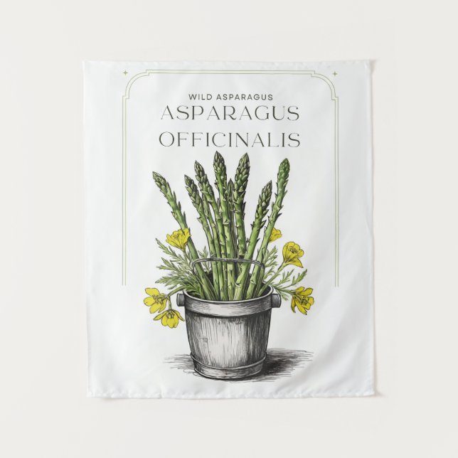 Wild Asparagus Sketch Design: Natur Inspiriert Wandteppich (Vorderseite)
