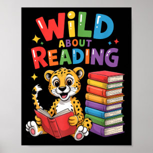 Wild auf das Lesen von süßem Leopard-Lehrer-Kinder Poster