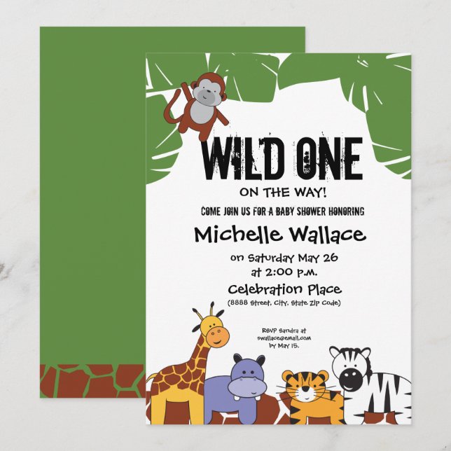 Wild auf dem Weg Jungle Thema Babydusche Einladung (Vorne/Hinten)