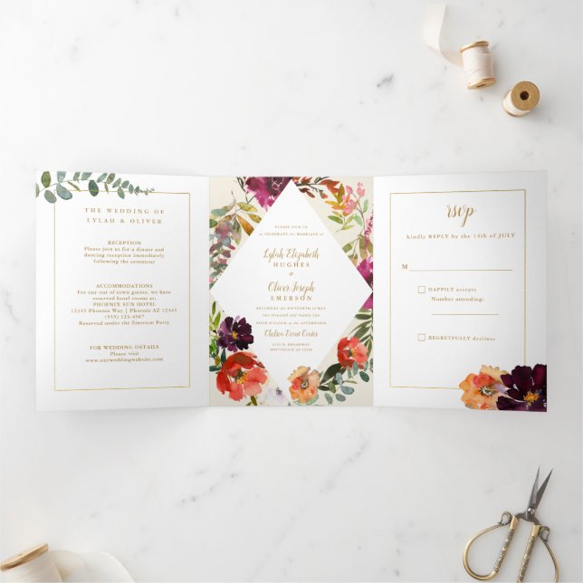 Wild Autumn Bouquet | Hochzeit Dreifach Gefaltete Einladung (Innenseite)