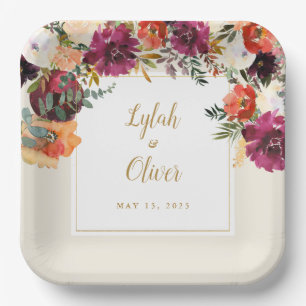 Wild Autumn Bouquet   Personalisierte Hochzeit Pappteller