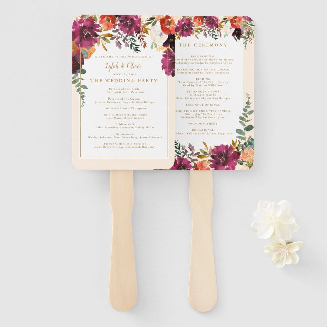 Wild Autumn Bouquet | Personalisierte HochzeitsHan Fächer (Vorne und Hinten)