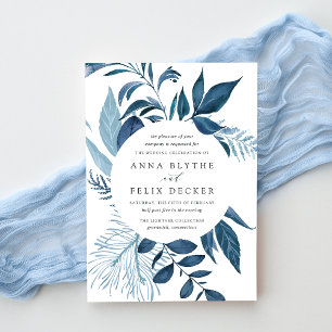 Wild Azure Blaue Botanische Hochzeit Einladung