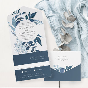 Wild Azure Blue Botanical Frame Wedding All In One Einladung