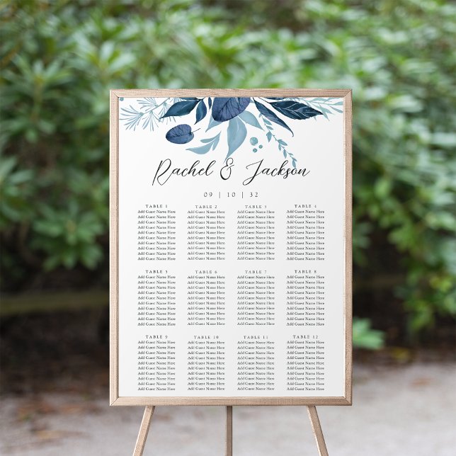 Wild Azure Blue Botanical Wedding Seating Chart Poster (Von Creator hochgeladen)