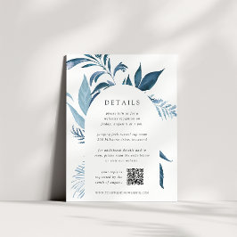 Wild Azure Botanical QR Code Hochzeitsdetails Begleitkarte
