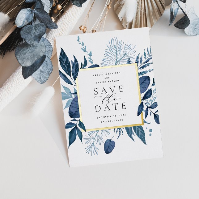 Wild Azure Foil Save the Date Card Folieneinladung (Von Creator hochgeladen)