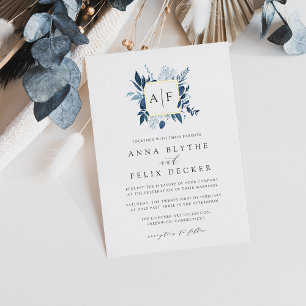 Wild Azure Monogram Wedding Folieneinladung