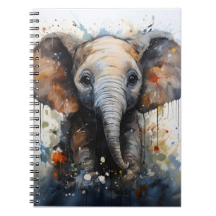 Wild Baby Elephant Einzigartige Wasserfarbe Notizblock
