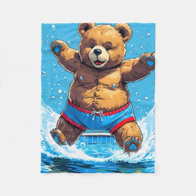 Wild Bear Summer Vintage Pool  Fleecedecke (Vorderseite)