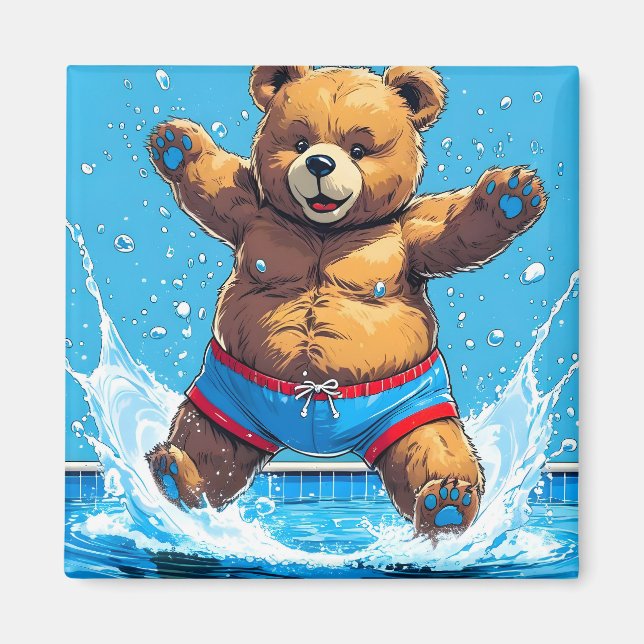 Wild Bear Summer Vintage Pool  Magnet (Vorne)